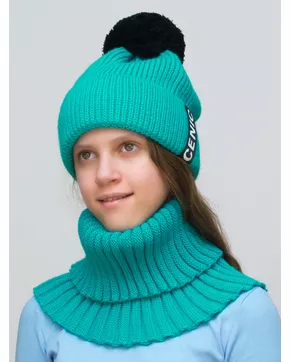 Комплект зимний для девочки шапка+снуд Айс (Цвет морская волна)