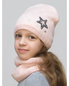 Комплект весна-осень для девочки шапка+снуд Елена (Цвет светло-розовый)