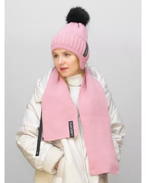 Комплект зимний женский шапка+шарф Альма (Цвет светло-розовый)