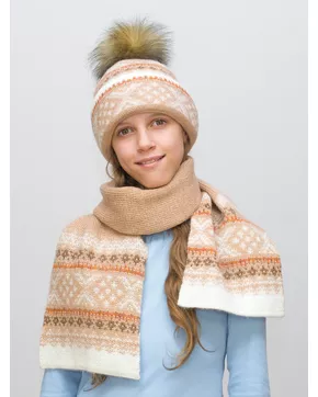 Комплект зимний для девочки шапка+шарф Ульяна (Цвет светло-бежевый)