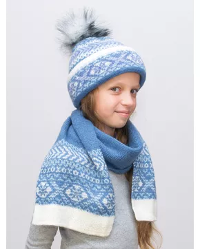 Комплект зимний для девочки шапка+шарф Ульяна (Цвет голубой)