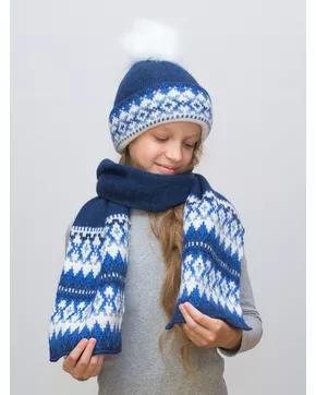 Комплект зимний для девочки шапка+шарф Ульяна (Цвет синий)