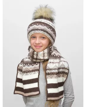Комплект зимний для девочки шапка+шарф Ульяна (Цвет коричневый)