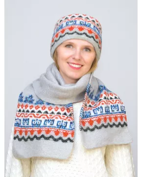 Комплект зимний женский повязка+шарф Узоры (Цвет светло-серый)
