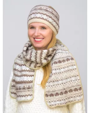 Комплект зимний женский повязка+шарф Узоры (Цвет бежевый)