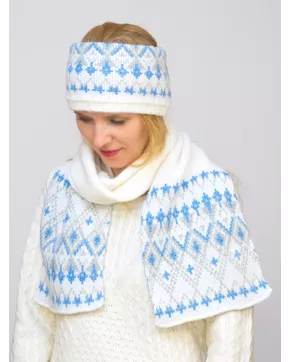 Комплект зимний женский повязка+шарф Узоры (Цвет голубой)