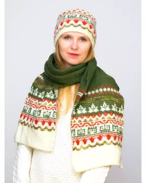 Комплект зимний женский повязка+шарф Узоры (Цвет гороховый)