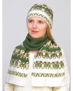Комплект зимний женский повязка+шарф Узоры (Цвет салатовый)