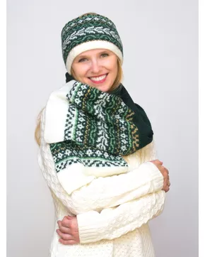 Комплект зимний женский повязка+шарф Узоры (Цвет зеленый)