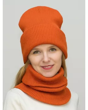 Комплект зимний женский шапка+снуд Татьяна (Цвет темно-оранжевый)