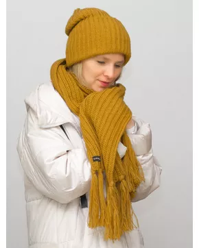 Комплект женский весна-осень шапка+шарф Анна (Цвет охра)
