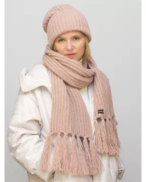 Комплект зимний женский шапка+шарф Анна (Цвет темно-пудровый)