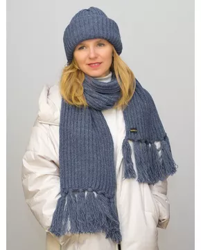 Комплект зимний женский шапка+шарф Анна (Цвет светлый джинс)