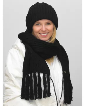 Комплект зимний женский шапка+шарф Анна (Цвет черный)