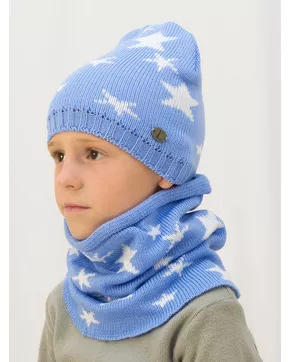 Комплект весна-осень для мальчика шапка+снуд Звезды (Цвет голубой/белые звезды)