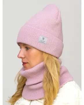 Комплект зимний женский шапка+снуд Милана (Цвет пудровый)