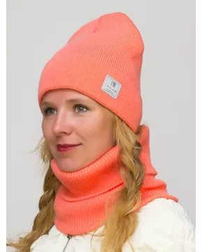 Комплект зимний женский шапка+снуд Милана (Цвет лососевый)