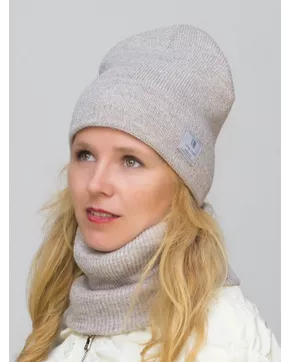 Комплект зимний женский шапка+снуд Милана (Цвет серо-бежевый меланж)