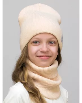 Комплект зимний для девочки шапка+снуд Милана (Цвет светло-бежевый)
