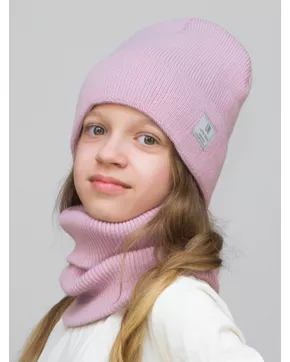 Комплект зимний для девочки шапка+снуд Милана (Цвет пудровый)
