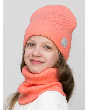 Комплект зимний для девочки шапка+снуд Милана (Цвет лососевый)