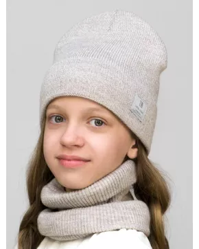 Комплект зимний для девочки шапка+снуд Милана (Цвет серо-бежевый меланж)