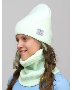 Комплект зимний для девочки шапка+снуд Милана (Цвет светло-салатовый)