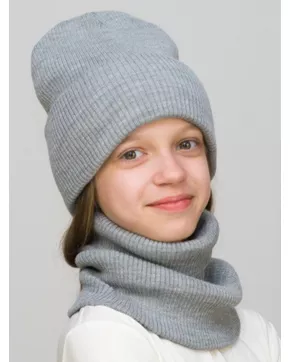 Комплект зимний для девочки шапка+снуд Татьяна (Цвет светло-серый)