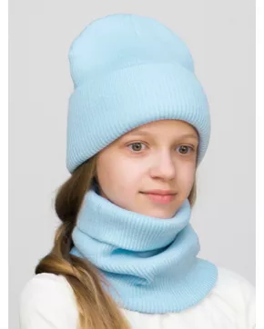 Комплект зимний для девочки шапка+снуд Татьяна (Цвет голубой)