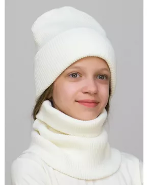 Комплект зимний для девочки шапка+снуд Татьяна (Цвет молочный)