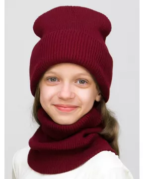 Комплект зимний для девочки шапка+снуд Татьяна (Цвет бордовый)