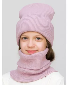 Комплект зимний для девочки шапка+снуд Татьяна (Цвет лавандово-розовый)