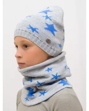 Комплект весна-осень для мальчика шапка+снуд Звезды (Цвет серый/голубые звезды)