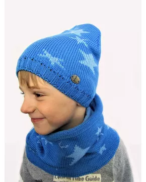 Комплект весна-осень для мальчика шапка+снуд Звезды Цвет (голубой/светло-голубые звезды)