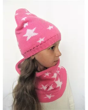 Комплект весна-осень для девочки шапка+снуд Камета (Цвет темно-розовый)