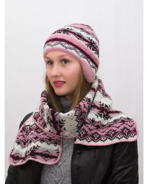 Комплект зимний женский шапка+шарф Мохер (Цвет розовый/черный)