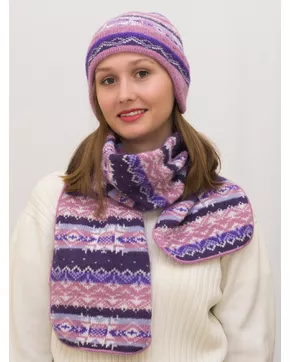 Комплект зимний женский шапка+шарф Мохер (Цвет розовый/сиреневый)