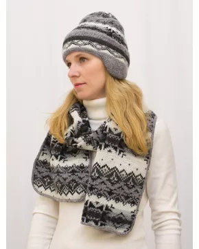 Комплект зимний женский шапка+шарф Мохер (Цвет серый/черный)