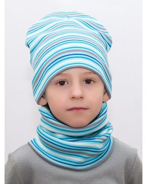 Комплект для мальчика шапка+снуд Бирюзовая полоса