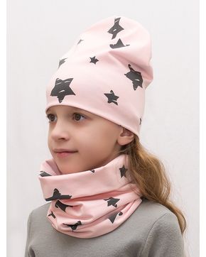Комплект для девочки шапка+снуд Звезды на пудровом