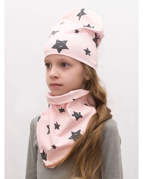Комплект для девочки шапка+бактус Звезды на пудровом