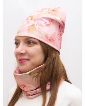 Комплект женский шапка+снуд Розы акварельные