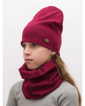 Комплект для девочки шапка+снуд (Цвет бордовый)